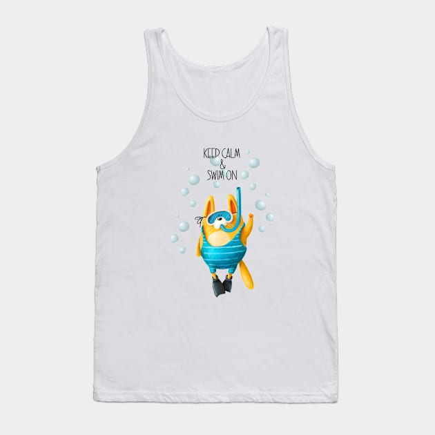 Keep Calm and Swim On Funny Cat Diver Tank Top by AdrianaHolmesArt